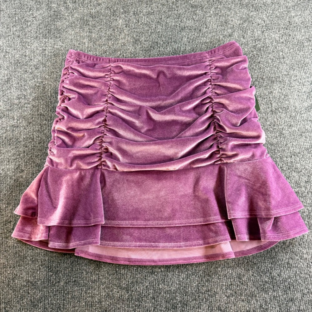 Wild Fable Purple Velvet Ruched Ruffle Hem Mini Skirt Womens Small New